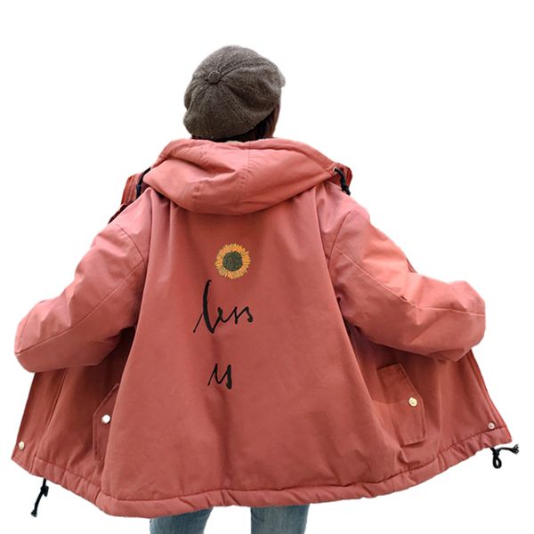 

women's lambskin lamb fur parka long sleeve winter jacket women back printed thick warm parka oversized hooded coat outwear, Black