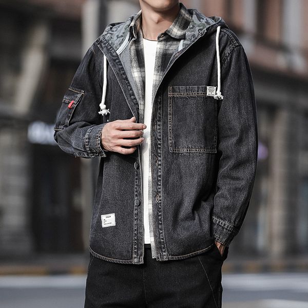 

2019 new fashion trend hooded denim tooling jacket, Black;brown
