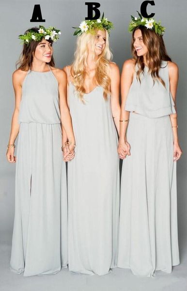 

2019 new v neck chiffon long bridesmaid dresses ruffles mumu bohemian floor length summer beach party evening dresses, Black;red
