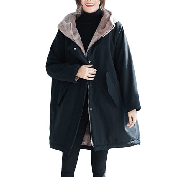 

winter new warm cotton jacket women korean loose large size long plus velvet cotton jackets women's stitching hooded parkas f816, Tan;black