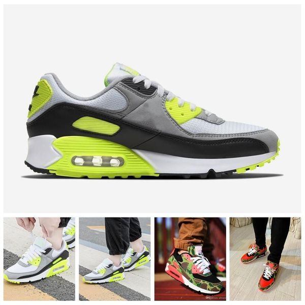 

new with box max 90sp running shoes men women camouflage 90 sneakers classic fluorescent yellow cushion trainer sports shoes chaussures