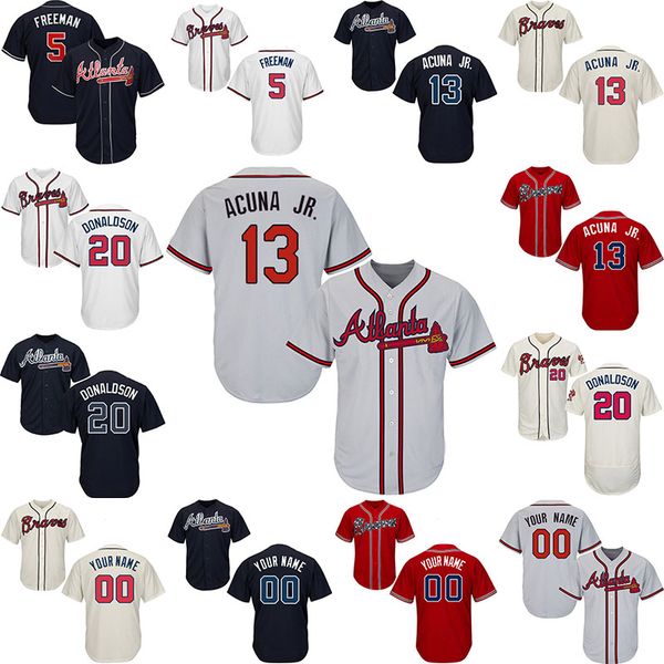 

Custom 5 Freeman Atlanta 13 Acuna Jr 20 Donaldson Braves Mens Blue Red White Cool Stitched Jerseys