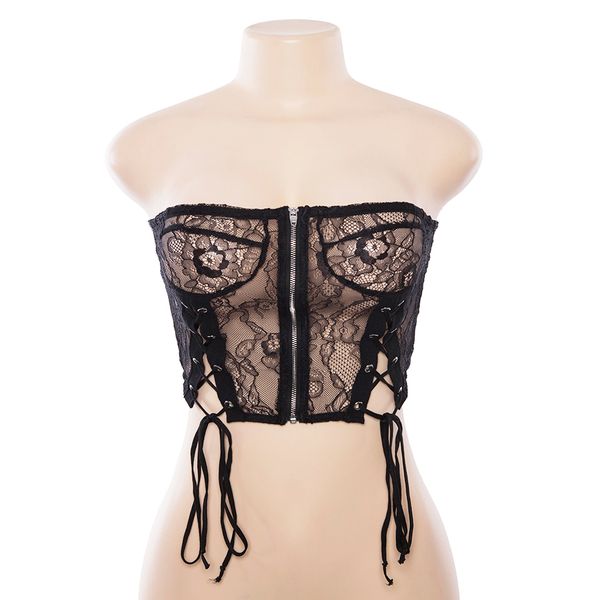 

женщины без бретелек топы девушки лето полые кружева молния топы тонкий сексуальный жилет клуб партии, White