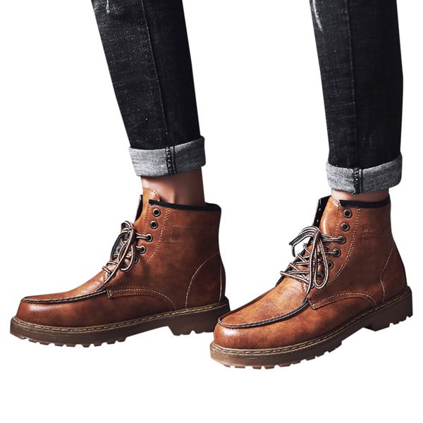 

men's autumn casual booties fashion four seasons motorcycle boots retro round boots #yb40, Black
