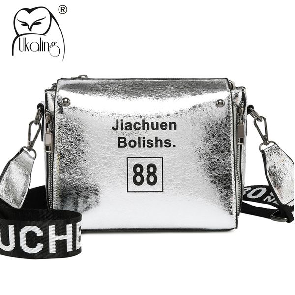 

ukqling brand new designer women's shoulder bags with letters strap women bag pu leather silver cross body purse ladies