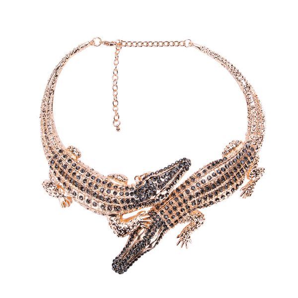 

2020 exaggerated cz full crystal crocodile necklace for women female fashion trend full rhinestone necklace jewelry, Blue;slivery