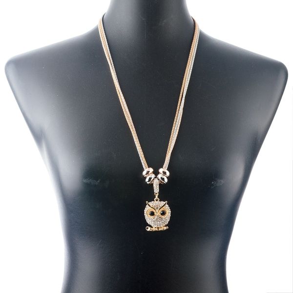 

fashion silver/gold color crystal owl necklace for women long chain pendant necklaces pendants vintage jewelry sne150792
