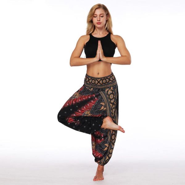 

women yoga pants blend bohemia multicolor geometric print long yoga pants loose comfy harem trousers printed, White;red