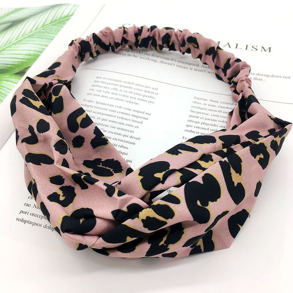 

2020 new fashion trend beautiful and simple simple pink leopard print headband elastic cross headgear headband