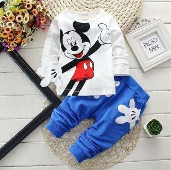 

2019 fashion brand autumn children boy girl clothing sets baby cotton cute mouse t-shirt pants 2pcs clothes toddler tracksuit, White