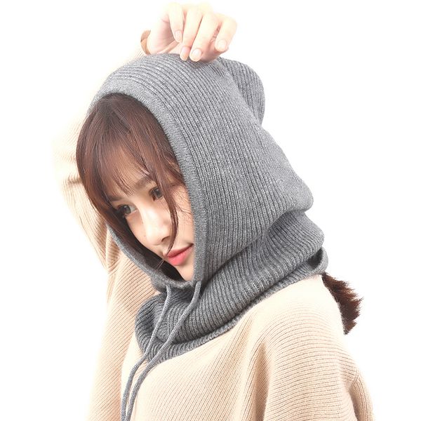 

women hooded scarf female winter hats for women cashmere 2018 new fashion autumn wool knitted warm wraps solid crochet scarves, Blue;gray