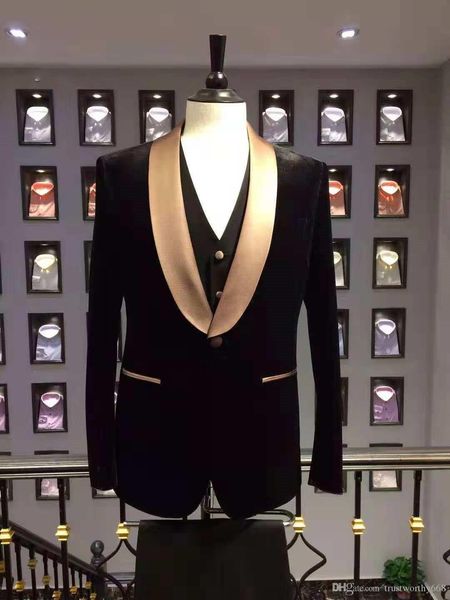 

new arrival one button groomsmen shawl lapel groom tuxedos men suits wedding/prom man blazer ( jacket+pants+vest+tie) a372, Black;gray