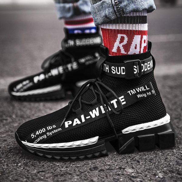 

fashion high men casual shoes breathable slip-on men sock shoes walking platform sneakers men designer shoes pw-g112 l14, Black