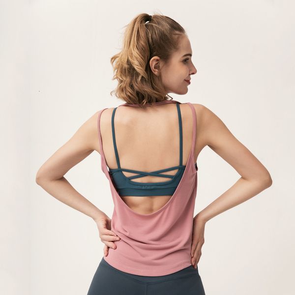 

suit solid color yoga with bare back sling running vest women's fitness breathable, Gray