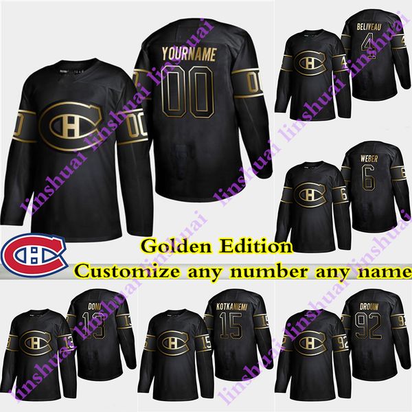 

golden edition montreal canadiens jersey weber 31 carey price 11 brendan gallagher 13 max domi customize any number any name hockey jersyes, Black;red