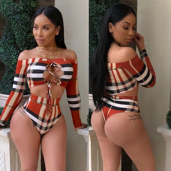 

Summer Women 2pcs Bikini Digital Prinred Plaid Sexy Lady Bathing Clothes Beach Swimwear Female Clothing