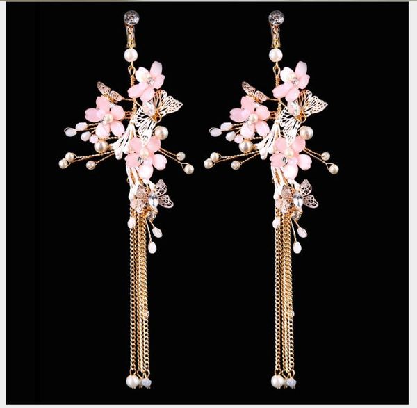 

bride ornaments pink flowers metal butterfly earrings wedding accessories earrings, Slivery;golden