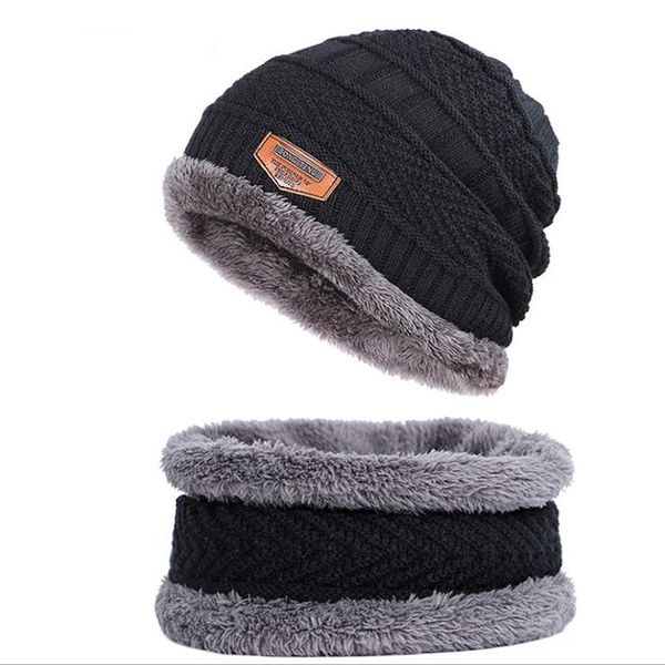 

fashion men women winter warm knit baggy beanie hat ski cap scarf set hat neckerchief beanie for boys girls kids, Blue;gray