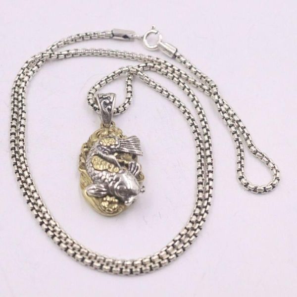 

solid 925 sterling silver lovely fish pendant 2.5mm round box link chain 60cm