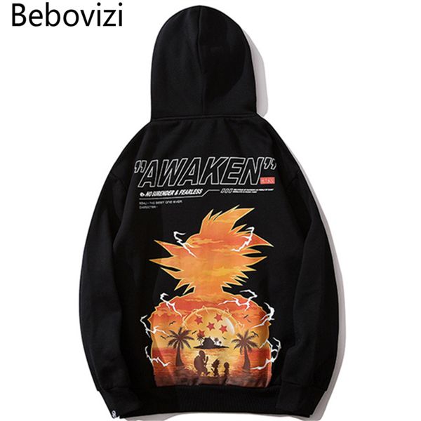 

bebovizi harajuku anime hoodie sweatshirt mens hip hop pullover fleece hoodies streetwear casual fashion clothes 2019 cotton, Black