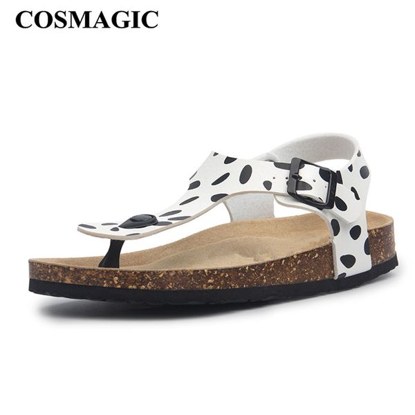

cosmagic fashion summer cork sandals 2020 new women print buckle strap beach outside non-slip flip flops sandal shoe, Black