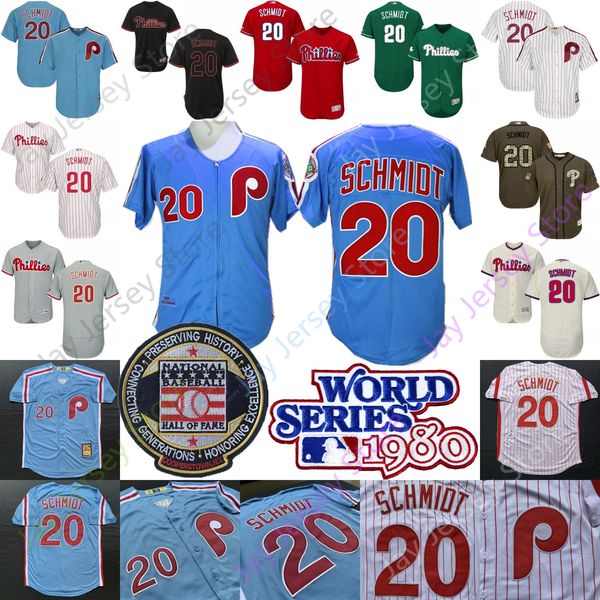 

Mike Schmidt Jersey Philadelphia Cooperstown Phillies 1980 World Series WS Hall Of Fame Patch Home Away MN Pullover Button Men Women Youth