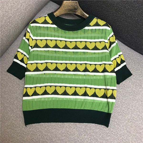

luxury designer brand knitted for women o neck short sleeve avocado green love perspective ice silk thin knitted pullovers, White;black