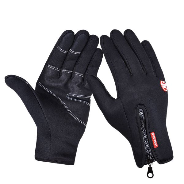 

windproof outdoor ski gloves full finger touch screen glove anti slip cycling bicycle motorcycle ride sport zipper glove thermal, Black