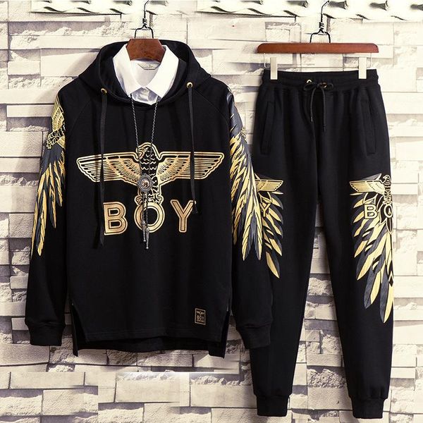 

fall 2019 fashion new personalized print trend pullover casual sports suit men's two-piece designer luxury mens sweat suits, Gray