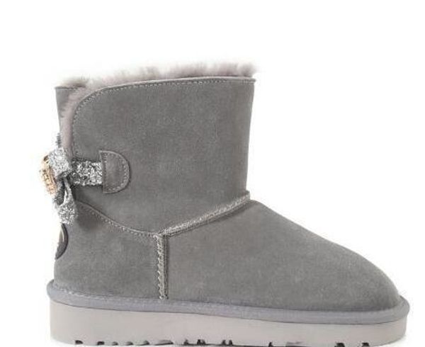 

sell australia wgg single double diamond snow boots female winter leather bow rhinestone crown warm thick cotton shoes, Black