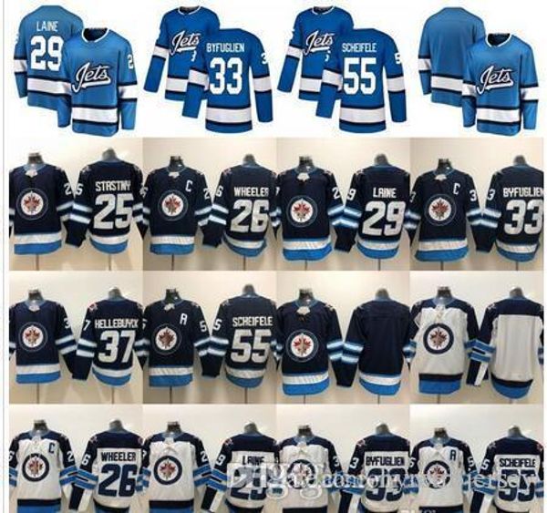 

019 winnipeg jets hockey 29 patrik laine 25 paul stastny 26 blake wheeler 33 dustin byfuglien 37 connor hellebuyck 55 mark scheifele jersey, Black