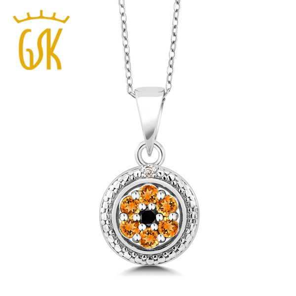 

gemstoneking 925 sterling silver women's pendant necklace yellow sapphire with black & white diamond 0.40 cttw