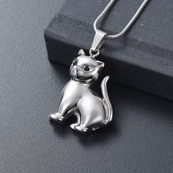 

Kasd1076 Silver Tone Cat Shape Memorial Urn Locket Pet Cremation Jewelry Animal Ashes Holder, Loss of Love Funeral Urns Locket