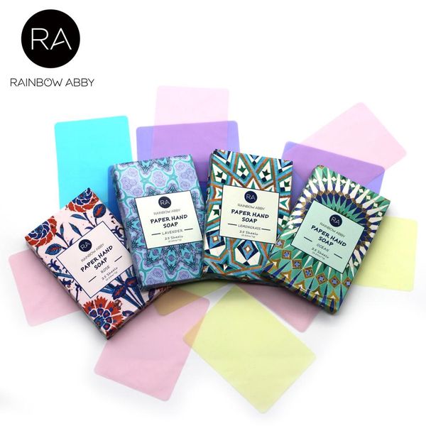 

25pcs/box portable disposable soap paper refreshing scent mini washing hand soap outdoor travel 4 flavors/set