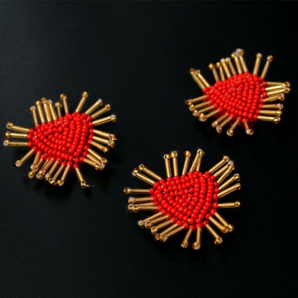 

gugutree beaded embroidery love heart patch animal cartoon patches badges applique patches for clothing sk-73, Black