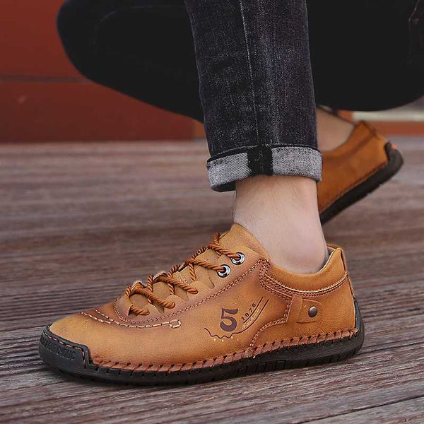 

men casual shoes authentic genuine leather men's shoes fashion handmade comfortable men's footwear male loafers big size 48, Black