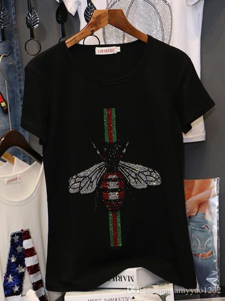 

2018 t shirt black fashion prom crew neck cotton short sleeve beads animal brand same style tb, White