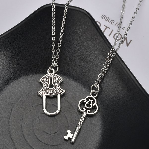 

classic key lock pendant chain necklace friends pendant necklace for party men's and women's friendship statement necklaces, Silver
