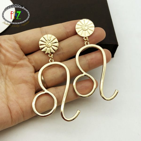 

f.j4z new hot zodiacs earrings baroque alloy sign of zodiac pendant earrings women big earring horoscope jewelry collection, Silver