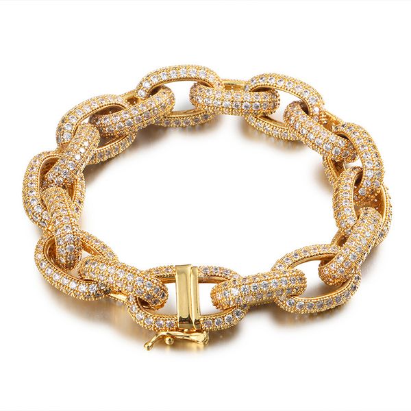 

7"-9"hip hop cubic zirconia paved bling iced out o shape link chain bracelets bangle for men rapper jewelry drop shipping, Black