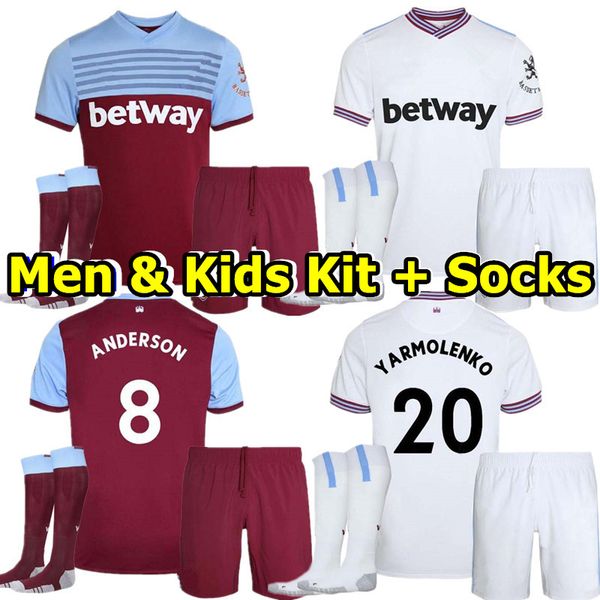 

men & kids kit 19 20 west soccer jerseys ham 2019 2020 united iron maiden noble anderson arnautovic antonio football shirt set uniforms, Black;yellow