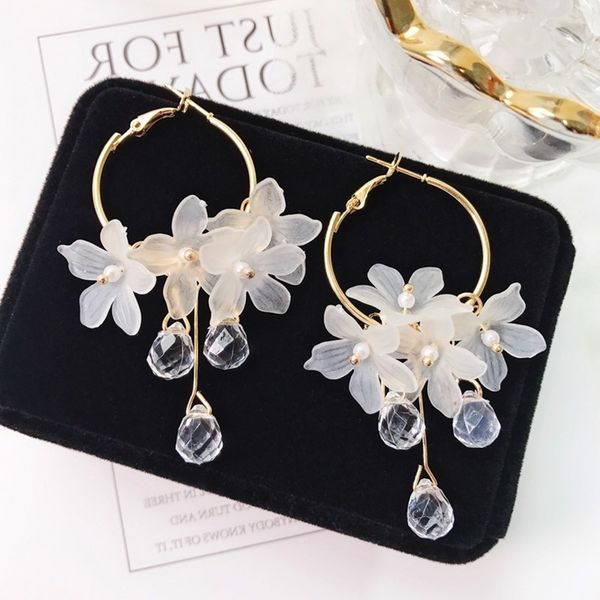 

tassel earrings 2019 trendy acrylic water drop women dangle earrings crystal flower long pendant earrings for women jewelry, Silver