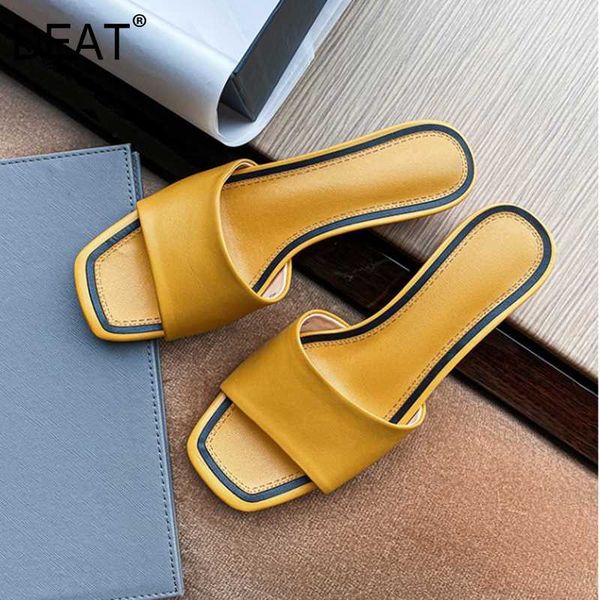 

deat] 2020 new spring summer square toe shallow genuine leathertemperament high heels slippers women shoes fashion tide 10h140, Black