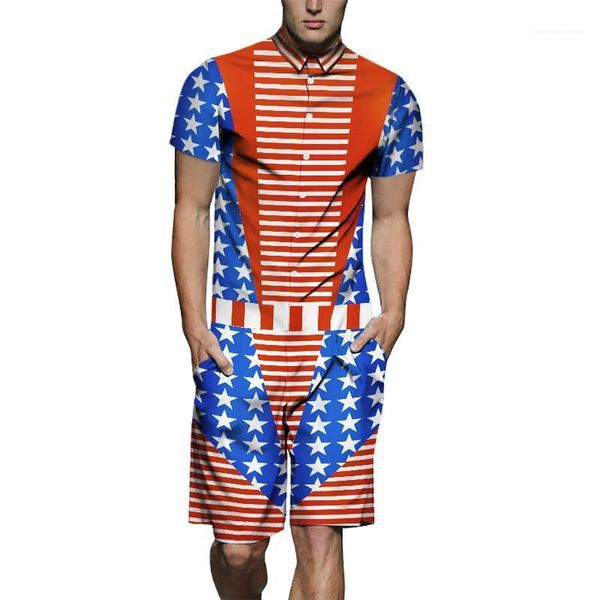 

piece usa flag designer shirts 3d printed cargo sets shorts casual outfits mens summer 19ss fashion tracksuits one, Gray