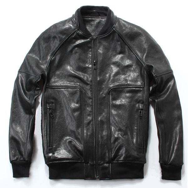 

mens sheepskin genuine leather jacket new popular men sheep skin motorcycle jackets, Black