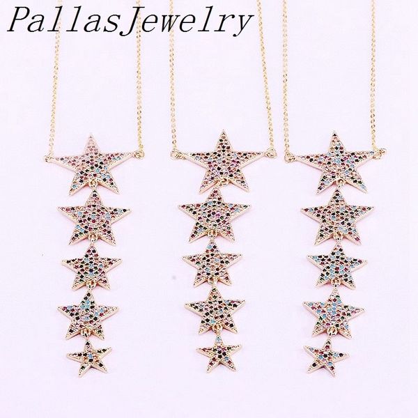 

5шт мульти радуга цирконий мода ожерелье для женщин ювелирные изделия микро проложили красочные cz звезда длинный кулон ожерелье, Silver