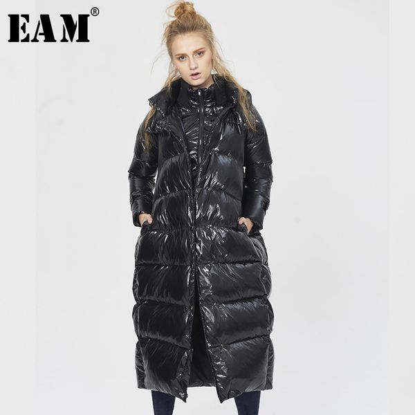 

eam] loose fit black big size down jacket new hooded long sleeve warm women parkas fashion tide autumn winter 2019 1a359, Tan;black