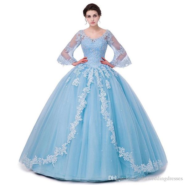 

scoop neck floor length ball gown quinceanera dresses flare sleeves sweet 15 16 debutante dresses custom made, Blue;red