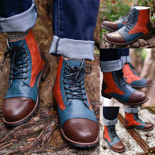 

2020 new mens shoes boots men lace up warm ankle boots men pu leather winter shoes fashion brithsh, Black