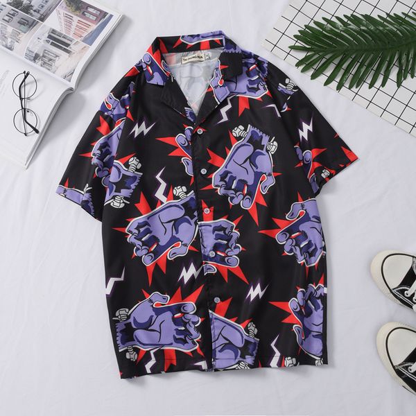 

oscn7 casual frankenstein printed short sleeve shirt men street 2020 hawaii beach oversize women fashion shirts for men 443, White;black